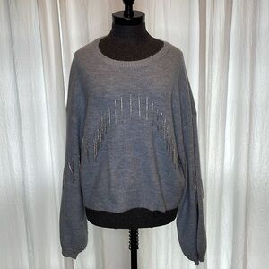 Broadway 38 Blue/Grey Loose Sweater With Dangling Rhinestones XL